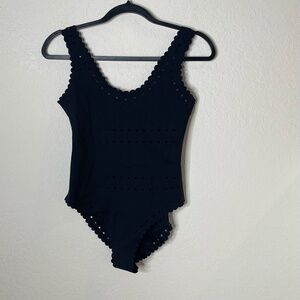 Agua Bendita One Piece Swimsuit Eyelet Size Medium Black Stretch